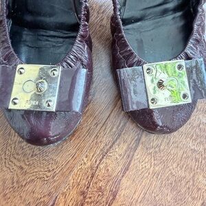 Fendi Dark Burgundy Flats with Metallic Accents